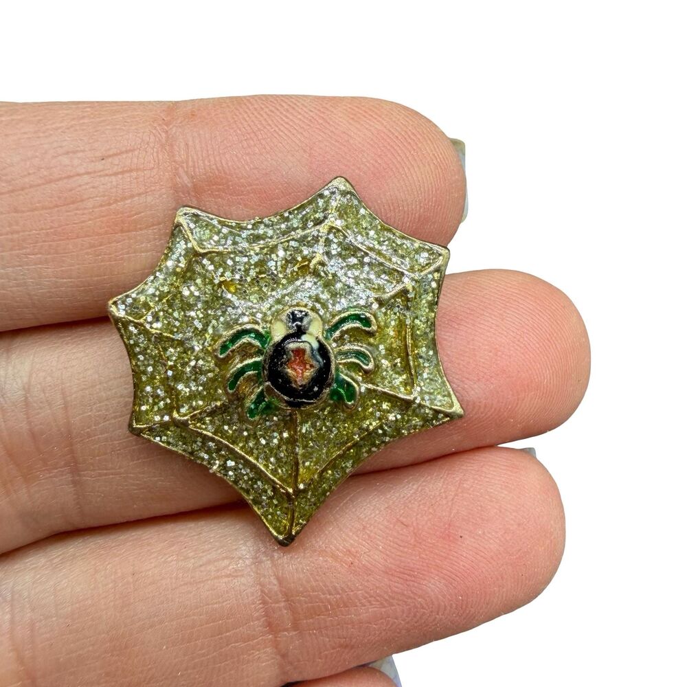 Vintage Jewelry Spider Web Brooch Halloween Spider Pin